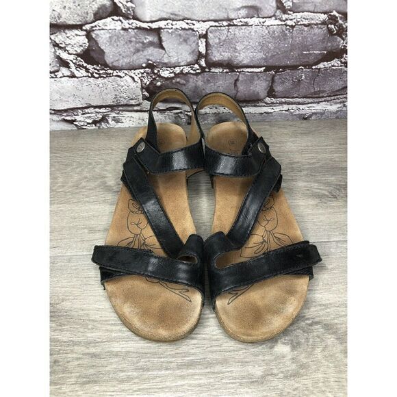 Josef Seibel Black Leather Cork Ankle Strap Wedge Sandals Women Sz 39EU/8.5M US - Picture 2 of 16